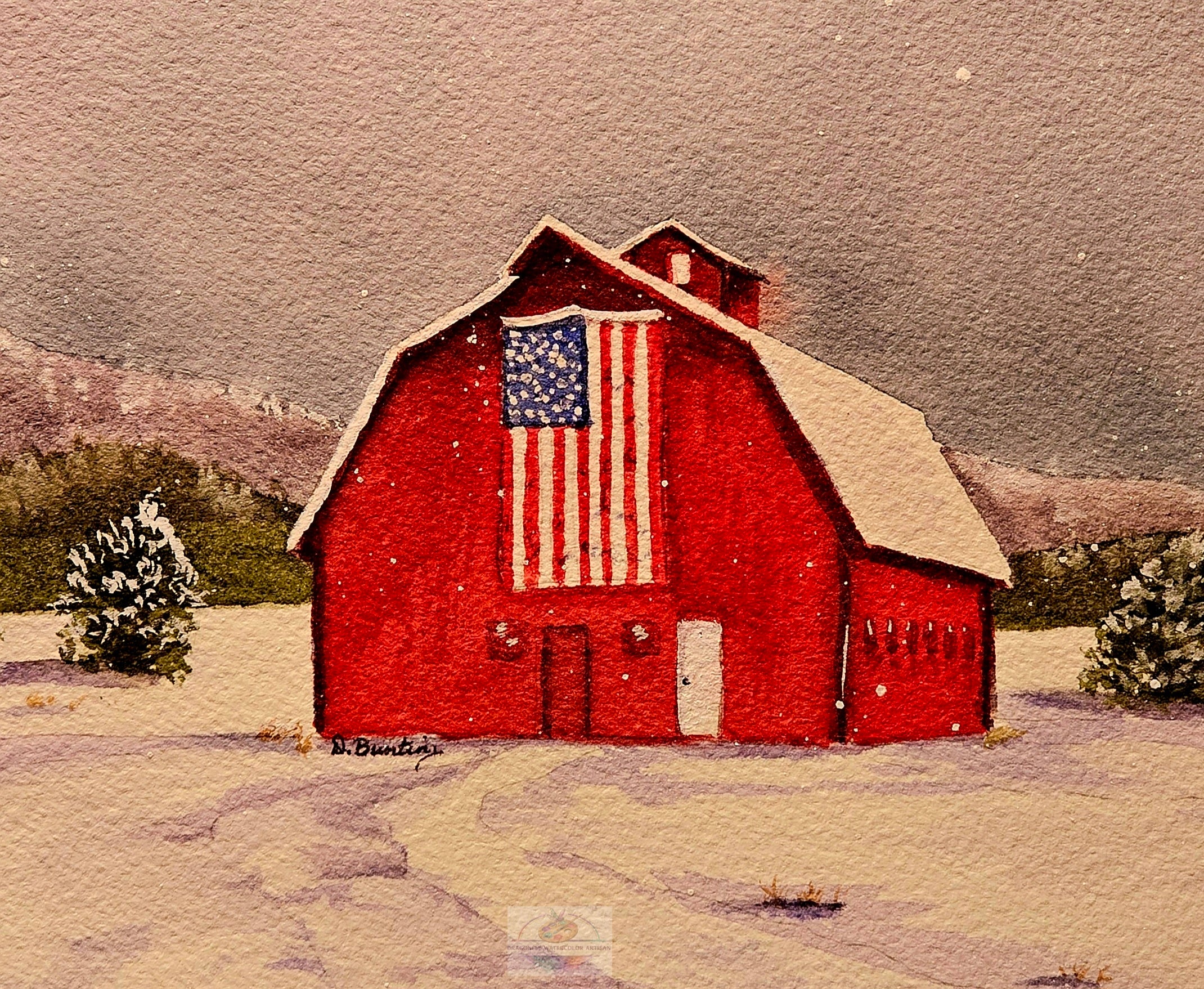 Patriotic Winter Barn