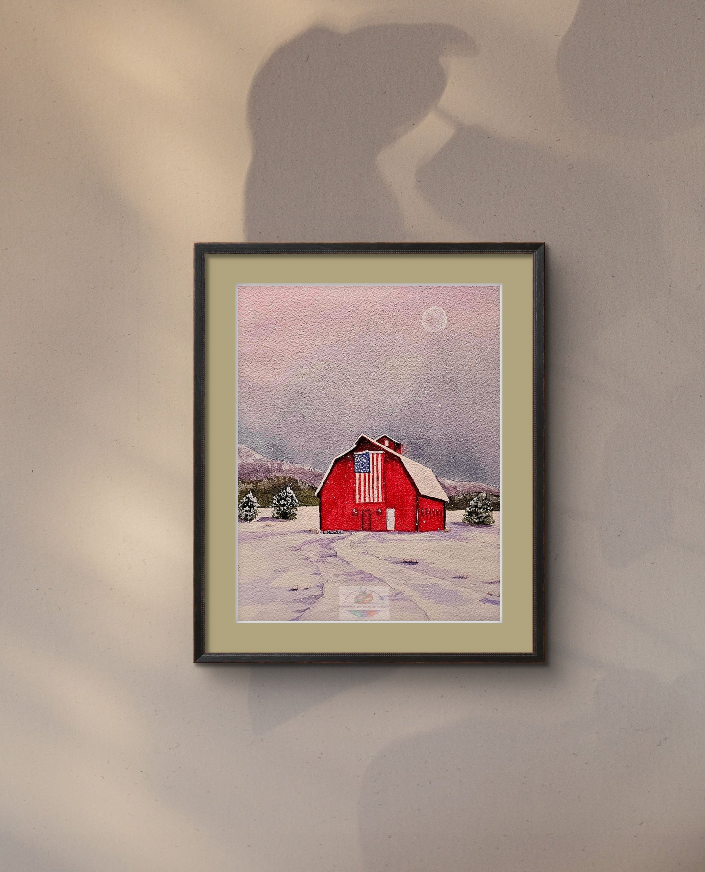 Patriotic Winter Barn